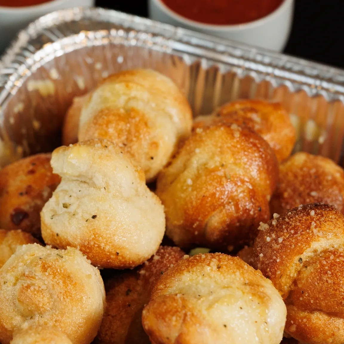 Garlic knots catering tray from Slice of The Burg